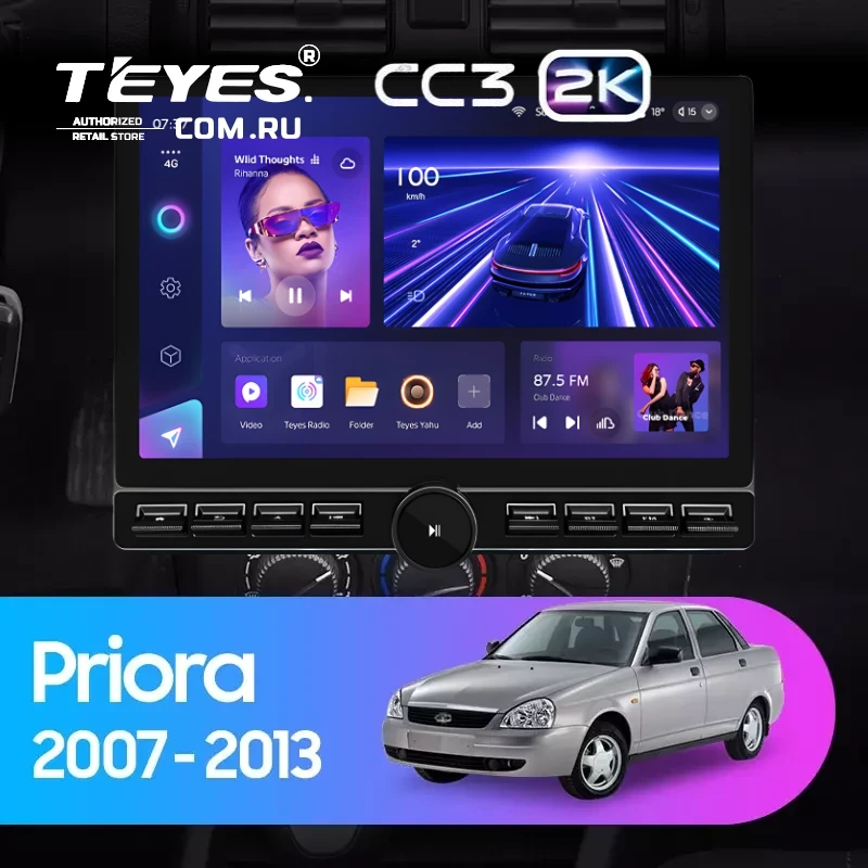Штатная магнитола Teyes CC3 2K 6/128 Lada Priora 1 (2007-2013) F2 (черная) (13" с кнопками)