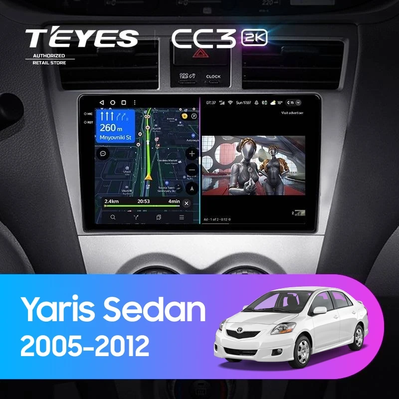Штатная магнитола Teyes CC3 2K 4/64 Toyota Yaris Sedan (2005-2012)