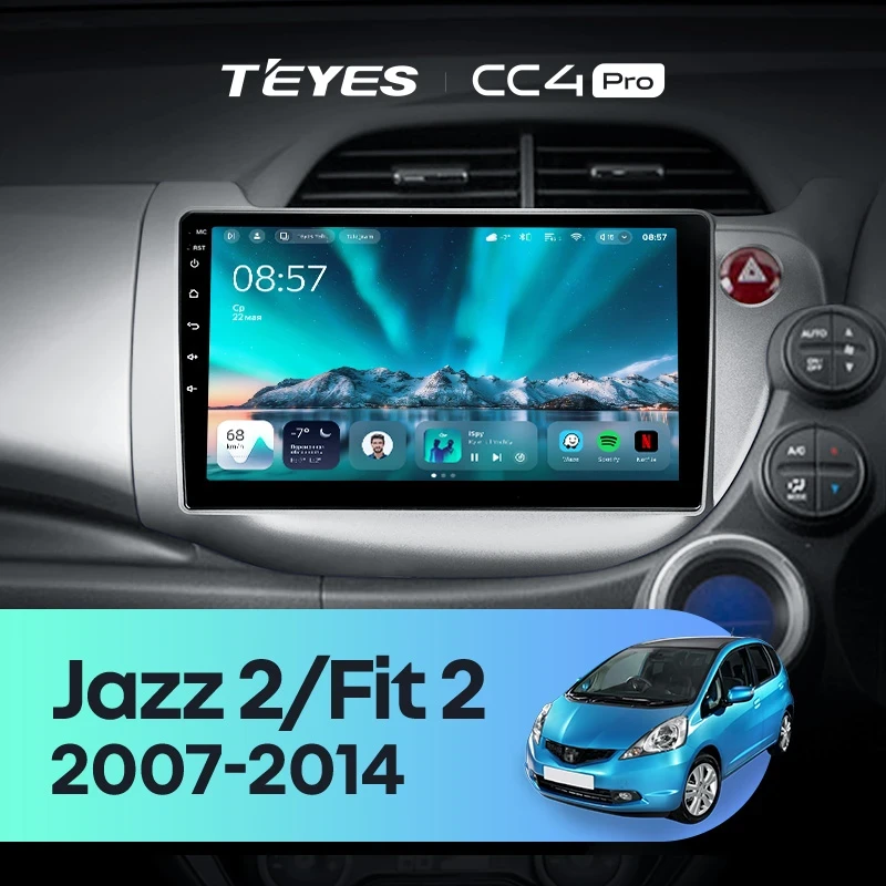Штатная магнитола Teyes CC4 Pro 8/128 Honda Jazz 2 GG (2007-2014) Правый руль