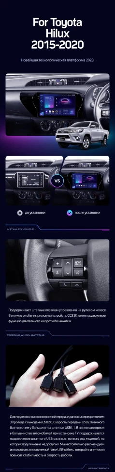 Переходная рамка Toyota Hilux Pick Up (2015-2020) Правый руль (10")