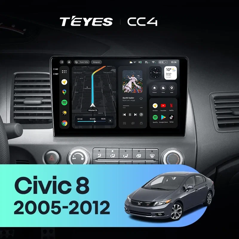 Штатная магнитола Teyes CC4 8/128 Honda Civic 8 FK FN FD (2005-2012) Правый руль
