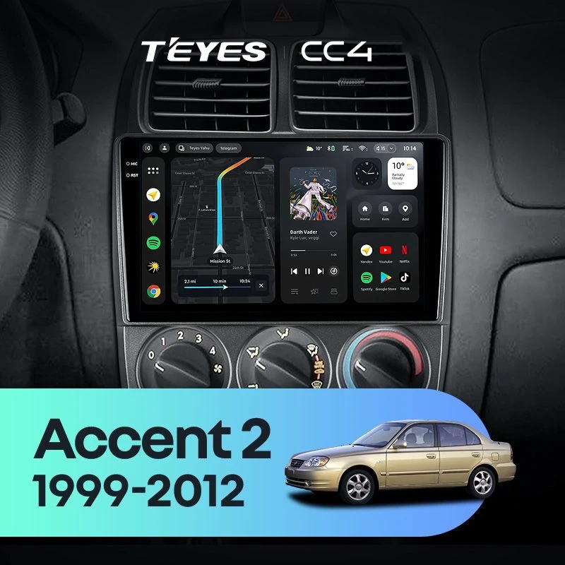 Штатная магнитола Teyes CC4 8/128 Hyundai Accent II LC2 (1999-2012) F2