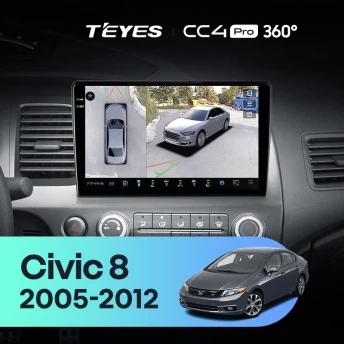 Штатная магнитола Teyes CC4 Pro 360 12/256 Honda Civic 8 FK FN FD (2005-2012) Правый руль