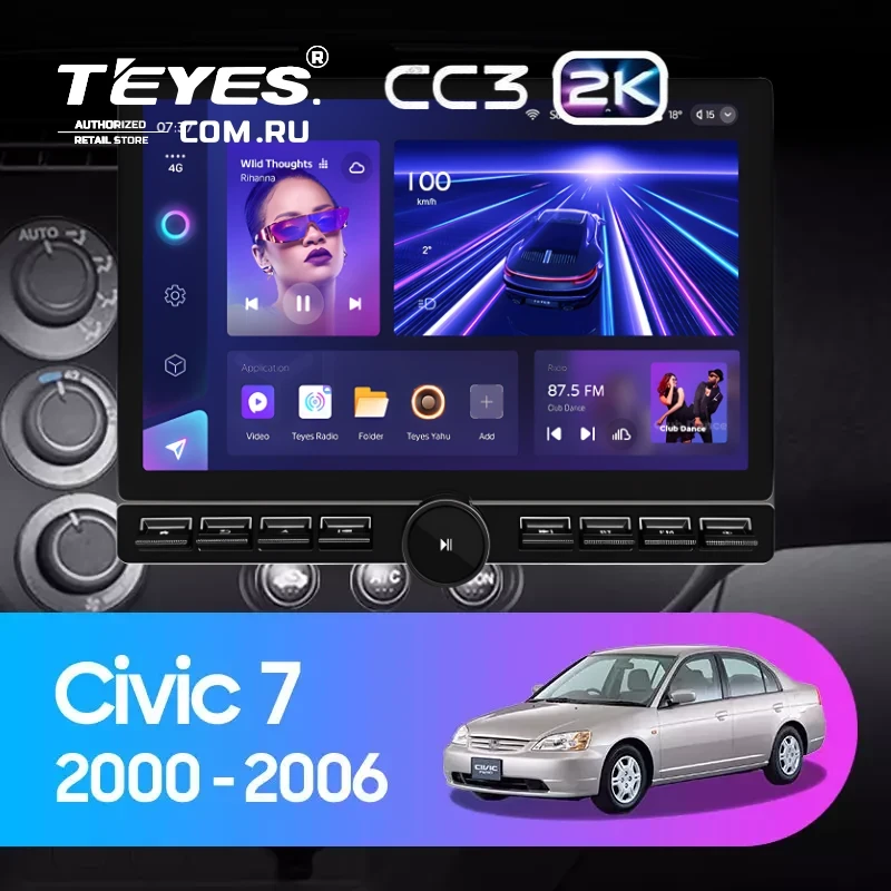 Штатная магнитола Teyes CC3 2K 6/128 Honda Civic 7 (2000-2006) F1 (13" с кнопками)