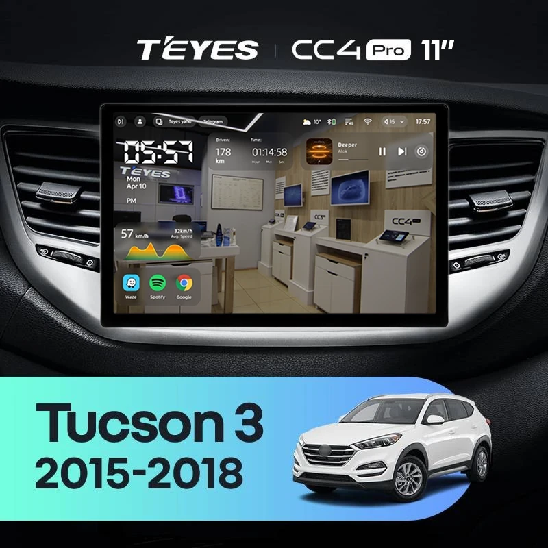 Штатная магнитола Teyes CC4 Pro 8/128 Hyundai Tucson 3 (2015-2018) Тип-A (11")