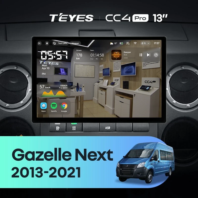 Штатная магнитола Teyes CC4 Pro 8/128 для GAZ Gazelle Next (2013-2021) F1 (13")