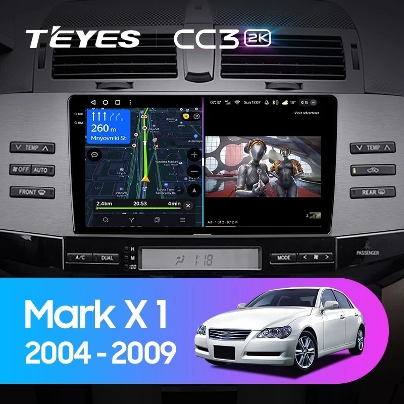 Штатная магнитола Teyes CC3 2K 360 6/128 Toyota Mark X X120 (2004-2009) Правый руль