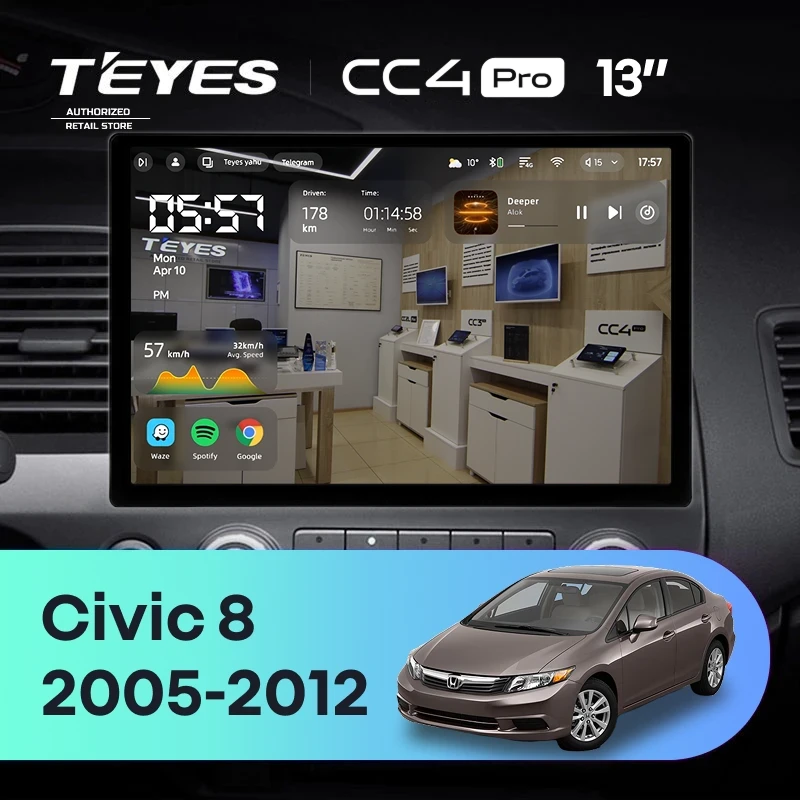 Штатная магнитола Teyes CC4 Pro 8/128 Honda Civic 8 FK FN FD (2005-2012) (13")