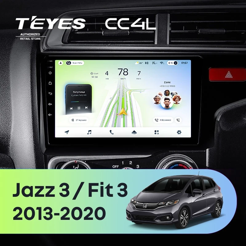 Штатная магнитола Teyes CC4L 4/64 Honda Fit 3 GP GK (2013-2020) Тип-A Правый руль