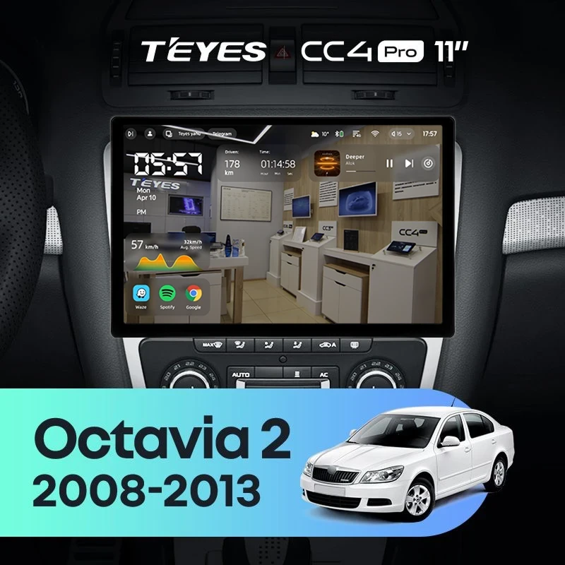Штатная магнитола Teyes CC4 Pro 8/128 Skoda Octavia 2 A5 (2008-2013) Серая (11")