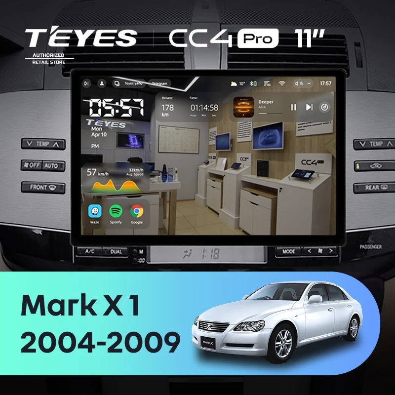 Штатная магнитола Teyes CC4 Pro 8/128 Toyota Mark X X120 (2004-2009) Правый руль (11")