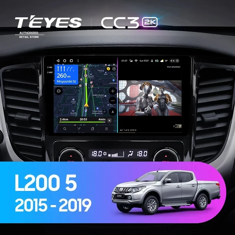 Штатная магнитола Teyes CC3 2K 6/128 Mitsubishi L200 5 (2015-2019) кондиционер F1