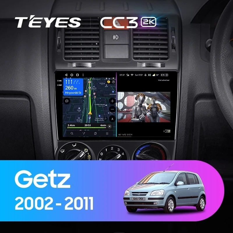 Штатная магнитола Teyes CC3 2K 4/64 Hyundai Getz (2002-2011) Правый руль