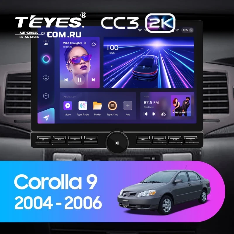 Штатная магнитола Teyes CC3 2K 6/128 Toyota Corolla 9 E120 (2004-2006) (13" с кнопками)